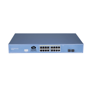 Switch réseau lintech non managé poe LN-NM-16P-P-2S+ avec 16 ports et 2 ports SFP.