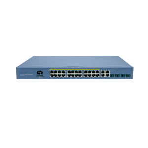 Switch réseau lintech PoE non managé LN-NM-24P-P2-4S+ avec 24 ports et 4 ports SFP.